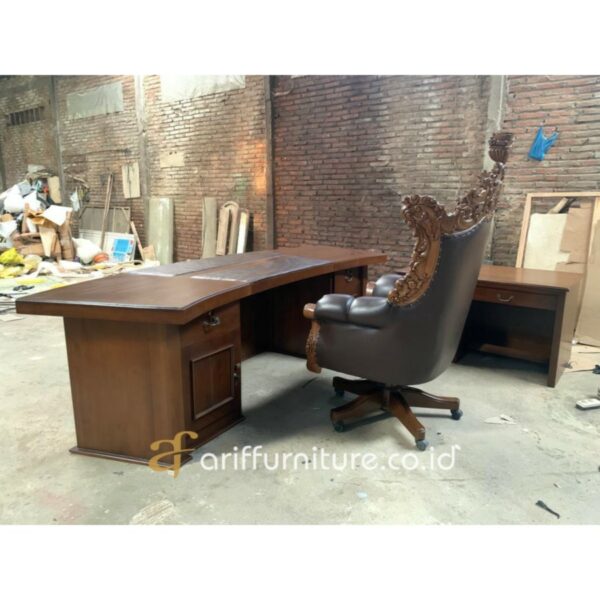 Set Meja Kantor Direktur Kayu Jati Elegant Mewah - Gambar 4