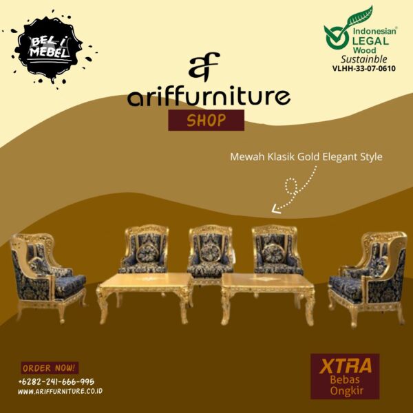 Sofa Tamu Mewah Klasik Gold Elegant Style