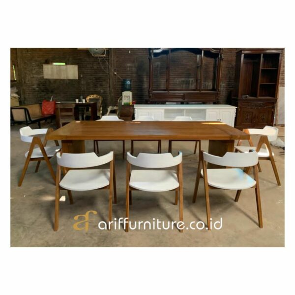 Set Meja Makan Kayu Jati Minimalis Japandi - Gambar 4