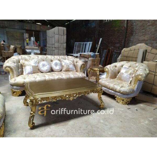 Set Kursi Tamu Sofa Mewah Klasik Ukir Gold - Gambar 4