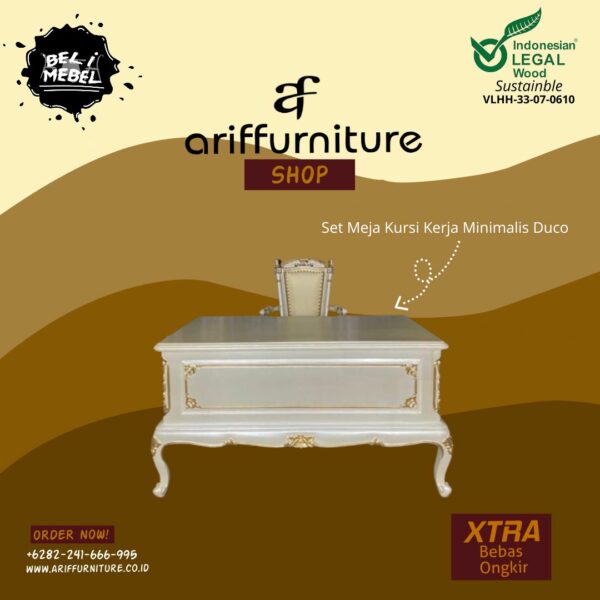 Set Meja Kursi Kerja Kayu Jati Minimalis Duco