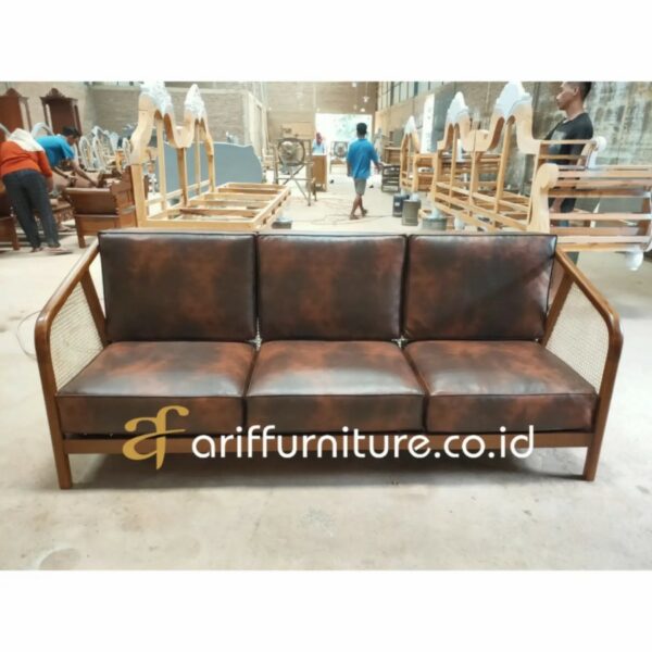Set Sofa Retro Jati Kombinasi Rotan Minimalis - Gambar 3
