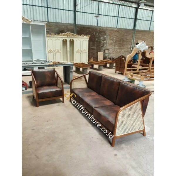 Set Sofa Retro Jati Kombinasi Rotan Minimalis - Gambar 4