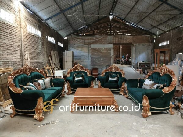 Set Sofa Tamu Mewah Klasik Luxury Green Style - Gambar 3