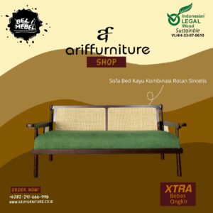 Sofa Bed Minimalis Kayu Kombinasi Rotan Sintetis