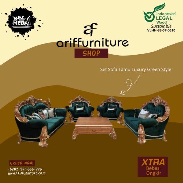 Set Sofa Tamu Mewah Klasik Luxury Green Style