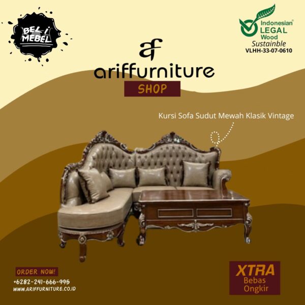 Kursi Sofa Tamu Sudut Mewah Klasik Vintage