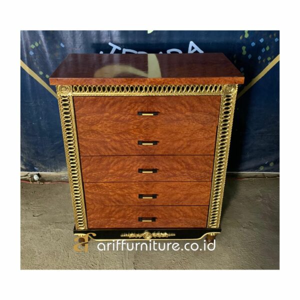 Bedroom Meja Drawers Veneer Jati Mewah - Gambar 5