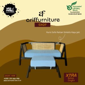 Kursi Sofa Rattan Sintetis Kayu Jati Outdoor