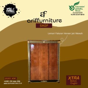 Lemari Pakaian 3 Pintu Veneer Jati Mewah