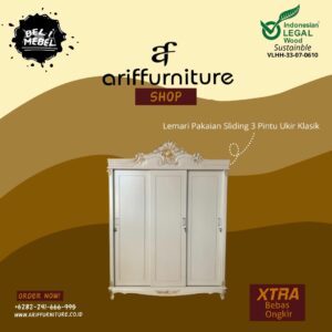 Lemari Pakaian Sliding 3 Pintu Ukir Klasik