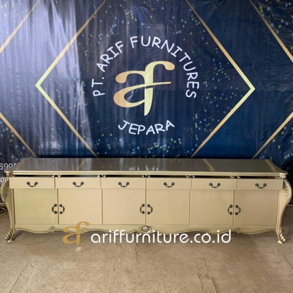 Meja Buffet TV Ukir Mewah Champagne Custom - Gambar 3