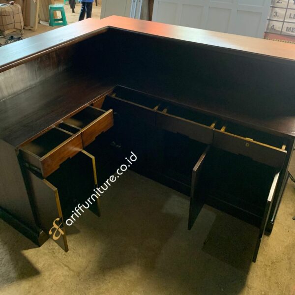 Meja Kasir Letter L Minimalis Kayu Jati Custom - Gambar 6