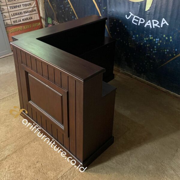 Meja Kasir Letter L Minimalis Kayu Jati Custom - Gambar 4