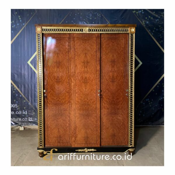 Lemari Pakaian 3 Pintu Veneer Jati Mewah - Gambar 2
