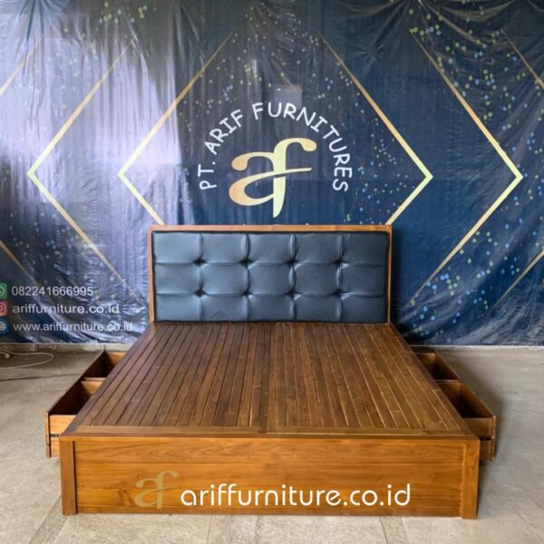 Tempat Tidur Kayu Jati Minimalis Elnino Jepara - Gambar 3