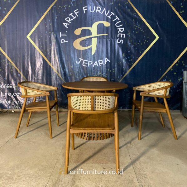 Set Kursi Cafe Kayu Jati Rotan Klasik Modern - Gambar 2