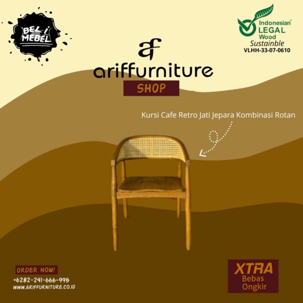 Kursi Cafe Retro Jati Jepara Kombinasi Rotan
