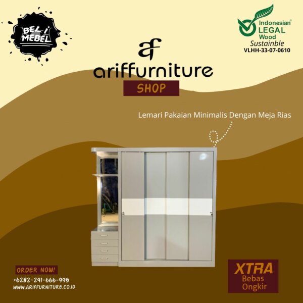 Lemari Pakaian Minimalis Custom Dengan Meja Rias