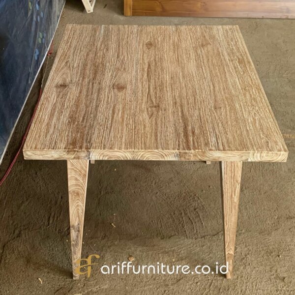 Meja Makan Mini Persegi Kayu Jati Rustic - Gambar 3