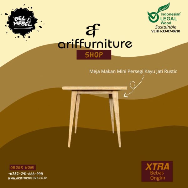 Meja Makan Mini Persegi Kayu Jati Rustic