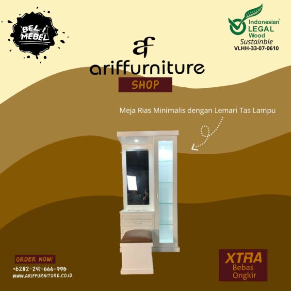 Meja Rias Minimalis dengan Lemari Tas Lampu