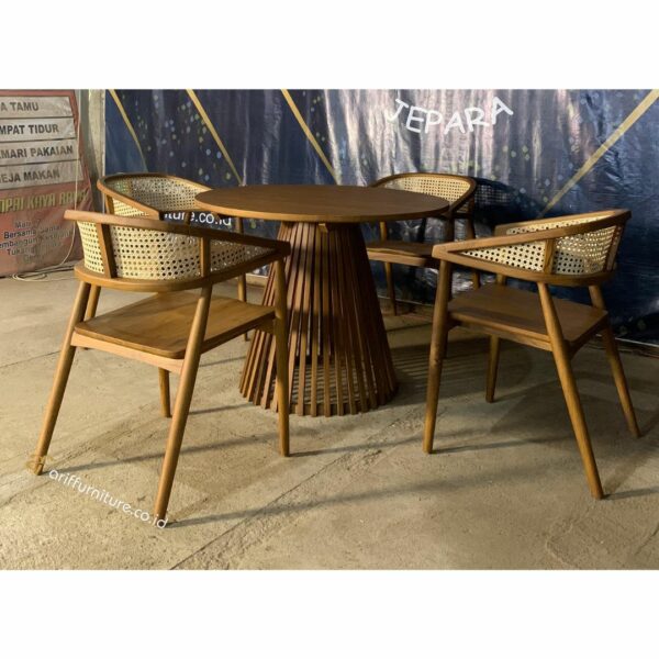 Set Kursi Cafe Kayu Jati Rotan Klasik Modern - Gambar 5