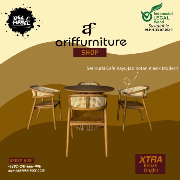 Set Kursi Cafe Kayu Jati Rotan Klasik Modern