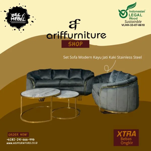 Set Sofa Modern Kayu Jati Kaki Stainless Steel