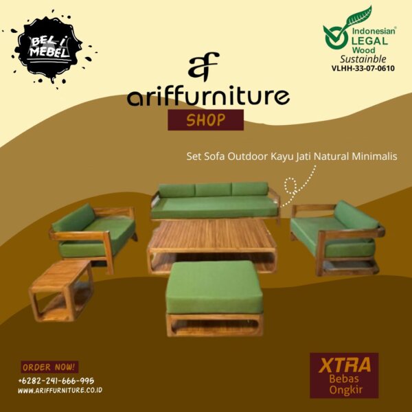 Set Sofa Outdoor Kayu Jati Natural Minimalis