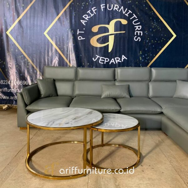 Set Sofa Letter L Meja Bulat Ruang Tamu Minimalis - Gambar 3