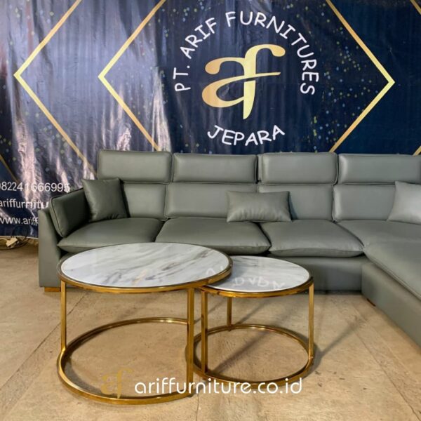 Set Sofa Letter L Meja Bulat Ruang Tamu Minimalis - Gambar 4