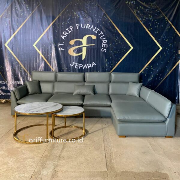 Set Sofa Letter L Meja Bulat Ruang Tamu Minimalis - Gambar 2