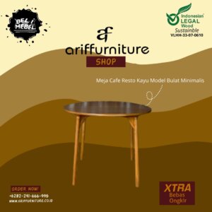 Meja Cafe Resto Kayu Model Bulat Minimalis