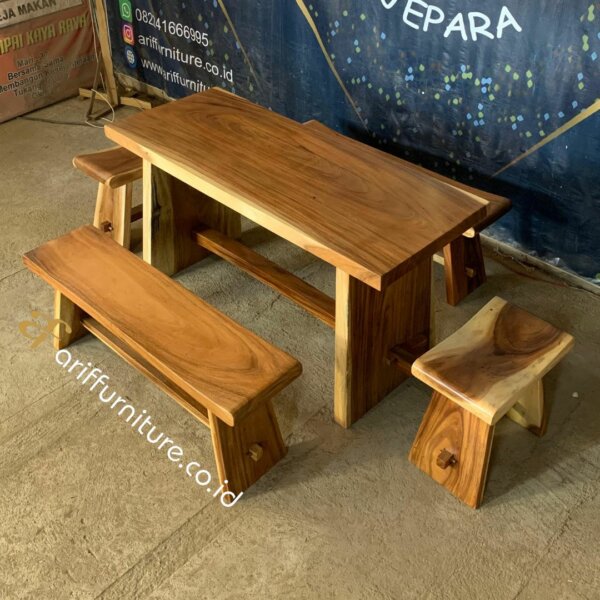 Set Meja Makan Kayu Trembesi Model Sate - Gambar 4