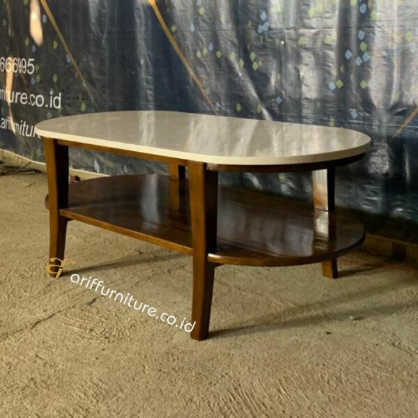 Meja Tamu Retro Jati Minimalis Top Marmer - Gambar 3