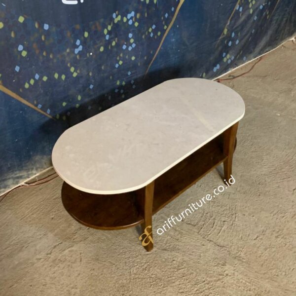 Meja Tamu Retro Jati Minimalis Top Marmer - Gambar 4