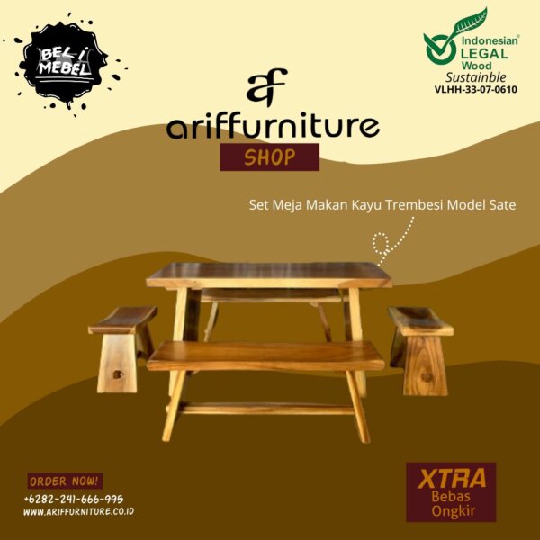 Set Meja Makan Kayu Trembesi Model Sate