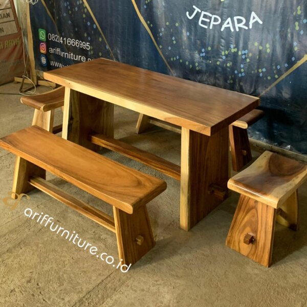 Set Meja Makan Kayu Trembesi Model Sate - Gambar 5
