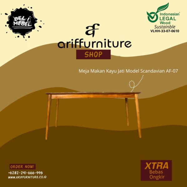 Meja Makan Kayu Jati Model Scandavian AF-07