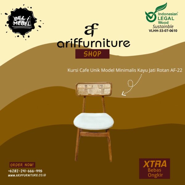 Kursi Cafe Unik Model Minimalis Kayu Jati Rotan AF-22