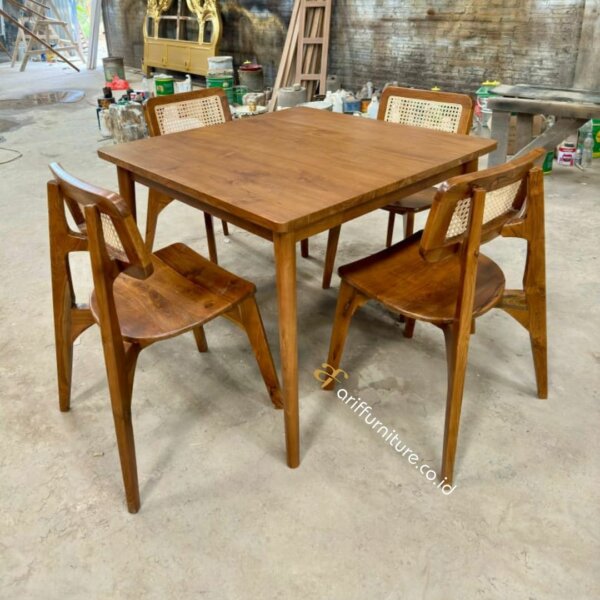 Set Kursi Cafe Meja Jati Kombinasi Rotan Japandi AF-27 - Gambar 4