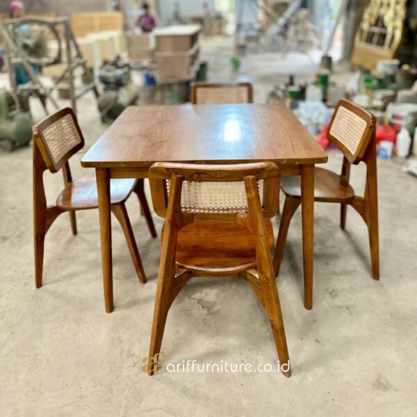Set Kursi Cafe Meja Jati Kombinasi Rotan Japandi AF-27 - Gambar 2