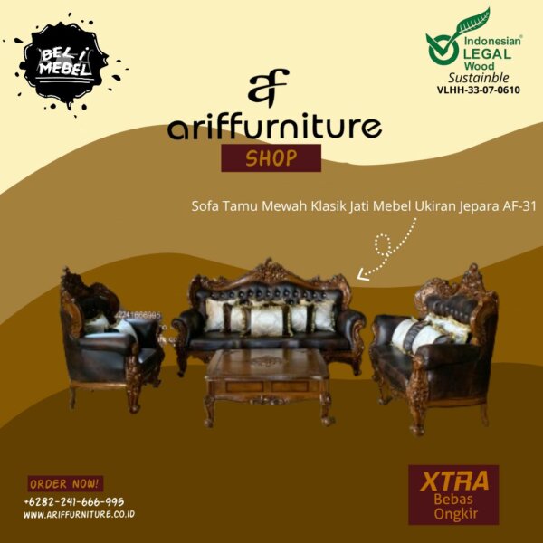 Sofa Tamu Mewah Klasik Jati Mebel Ukiran Jepara AF-31