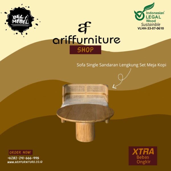 Sofa Single Sandaran Lengkung Set Meja Kopi Minimalis AF-37