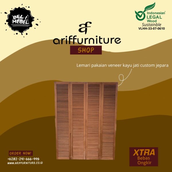 Lemari Pakaian Veneer Kayu Jati Custom Jepara
