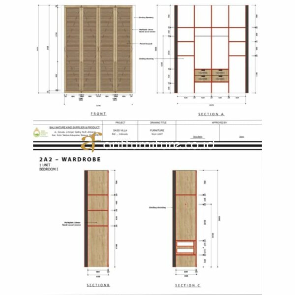 Lemari Pakaian Veneer Kayu Jati Custom Jepara - Gambar 7