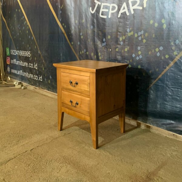 Nakas Classic Minimalis Kayu Jati 2 Laci - Gambar 5