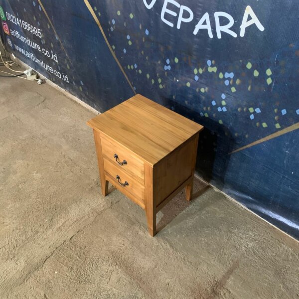 Nakas Classic Minimalis Kayu Jati 2 Laci - Gambar 4