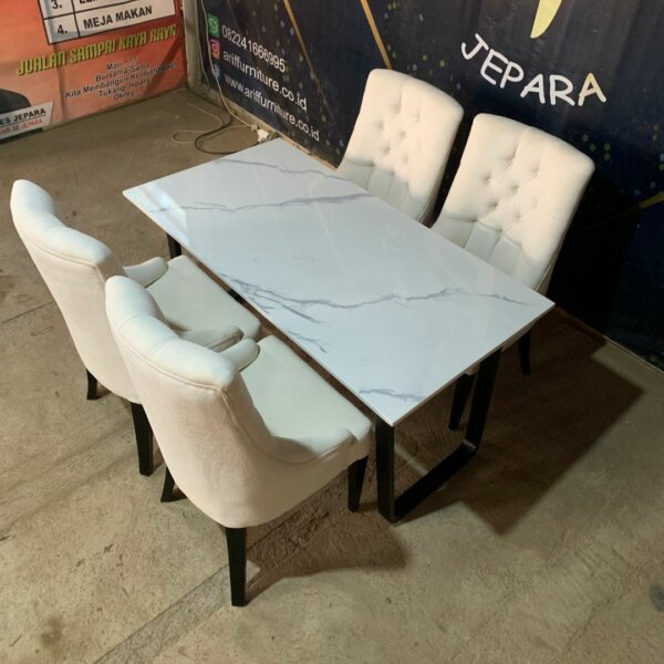 Set Meja Makan Premium Minimalis Kayu Jati - Gambar 7